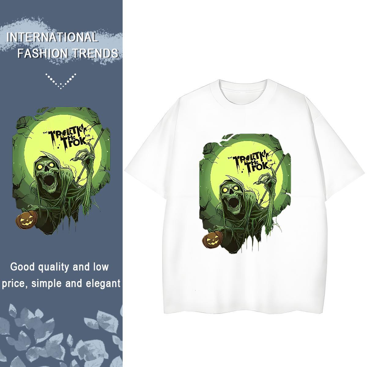 TOP Quality Men T Shirts 230g Pure Cotton halloween Casual Floral Print Breathable Short Sleeve Tshirt for Man Woman Fashion Clothes
