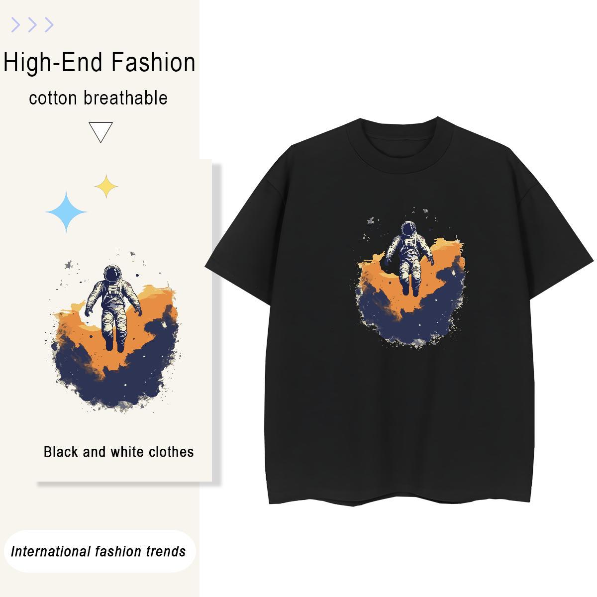 Loose Women Tees 100% Cotton 230g universe Sports Casual T shirt Short sleeve Soft Cartoon Floral Printing Tshirts