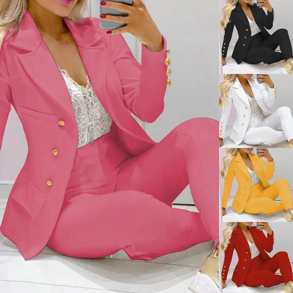 1/2 Pcs/Set Fabulous Formal Women Suit Long Pants Formal Pants Suit Cardigan Solid Color Long Sleeve Blazer Suit Slim 240826