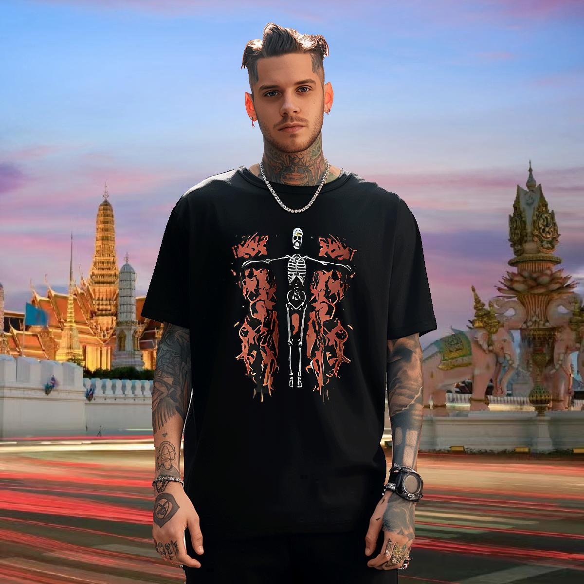 Cool T shirt 230g 100% Cotton skull Street wear Hip Hop White Plus Size Breathable Crew Neck Tshirt for Man Woman New Designer Tshirts