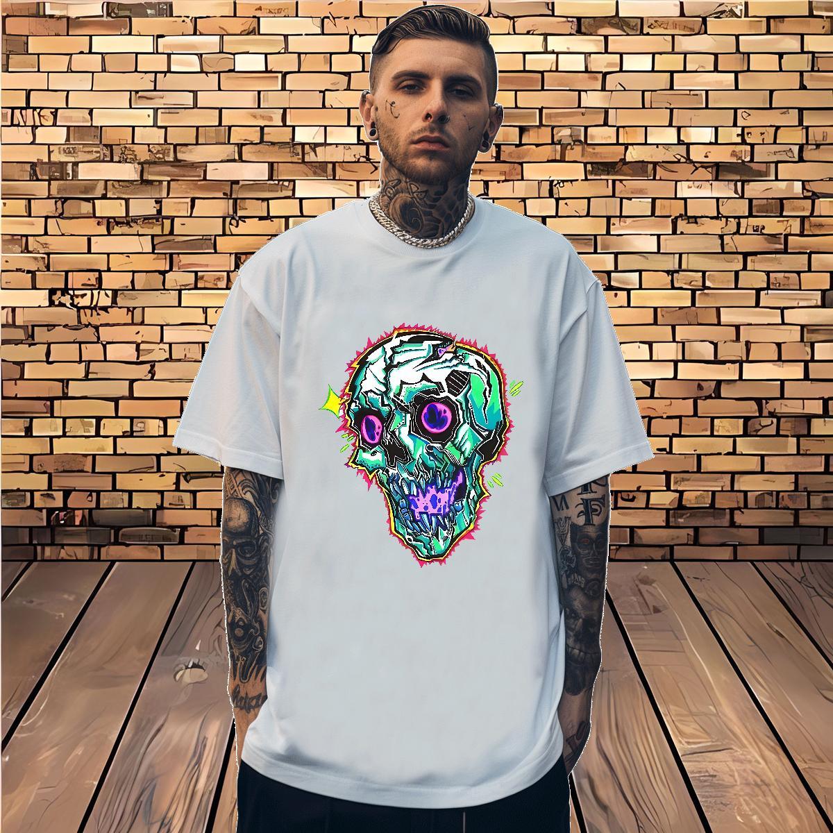TOP Quality T Shirt For Man 230g 100% Cotton skull Casual Daily Wear Anime Short Sleeve Soft Tshirts Wholesale Tops Shirt