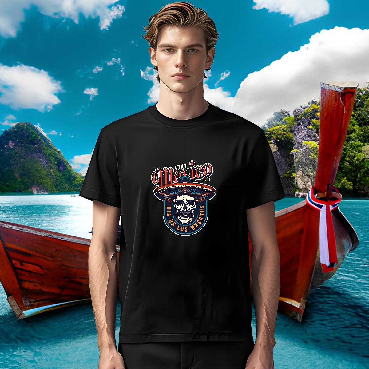 Loose Fit Men T Shirts 230g 100% Cotton skull Spring Summer DIY Printed Pure Cotton Tshirts Wholesale Tops Tees