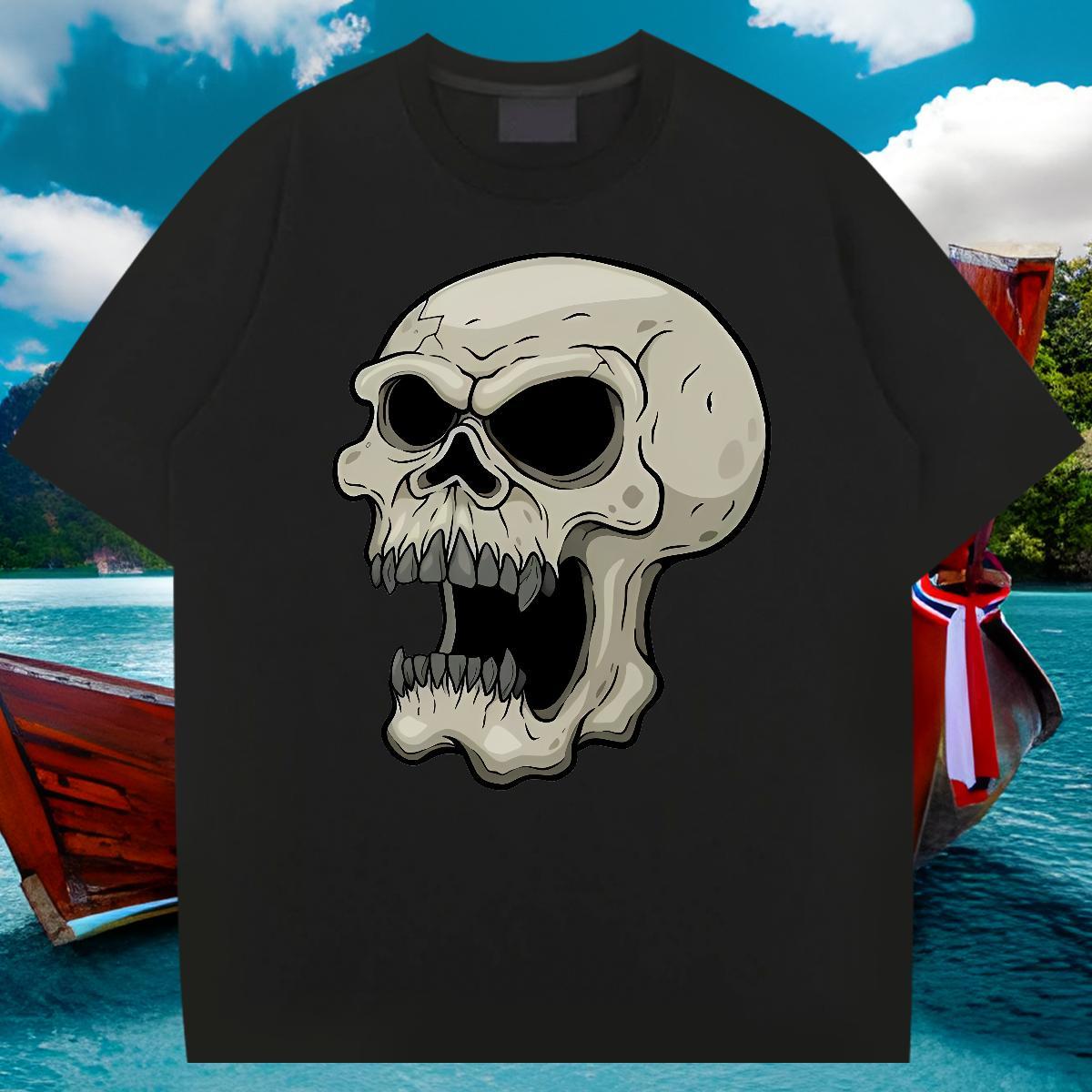 Loose Fit Men T Shirts 230g Pure Cotton skull Hip Hop Street DIY Printed Breathable Short Sleeve Men Clothes T-Shirt Customized Tees