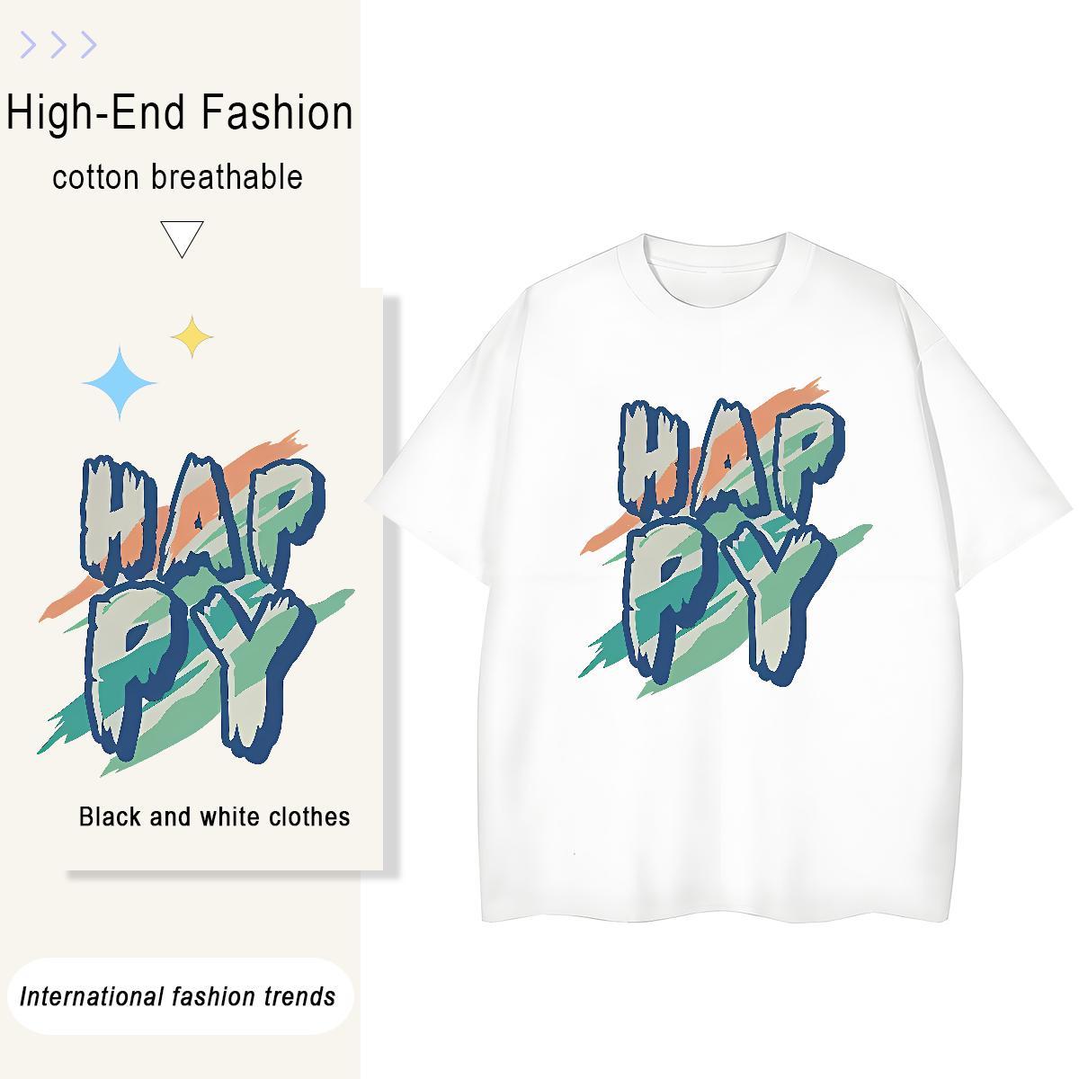 Wholesale Women Tshirts 230g Pure Cotton happy Casual Sport T Shirt For Woman O-Neck Short Sleeve Black Oversized Polos