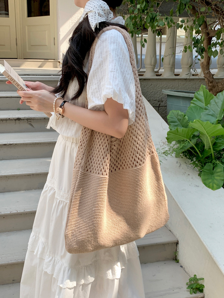 2025 Designer Large 3 2024 Knitted Capacity Tote Shoulder Bag Cross border Bags Versatile Handbag