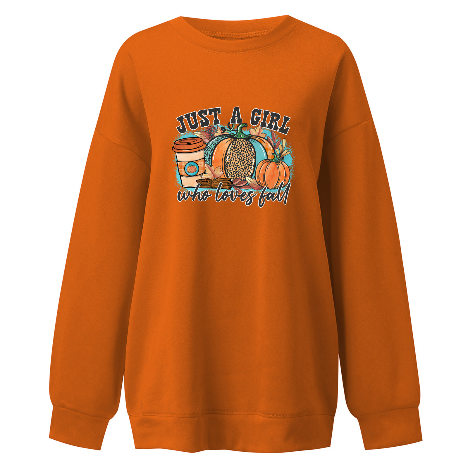 Just A Girl Printed Women's Shoulder Down Large Round Neck Fleece Loose Pumpkin Pattern Casual Hoodie dongdumaoyi