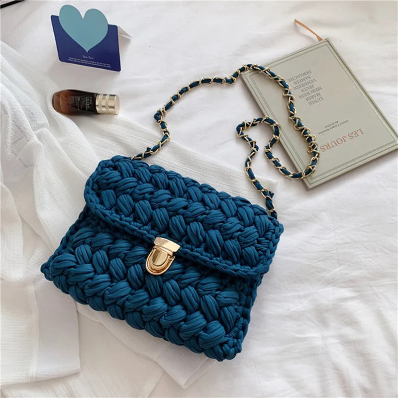 Fashion Bags for Women Hand Woven Bag Strip Thread Hook Knitted Womens Casual Shoulder Bag Crossbody Bag Clutch Bag 240826