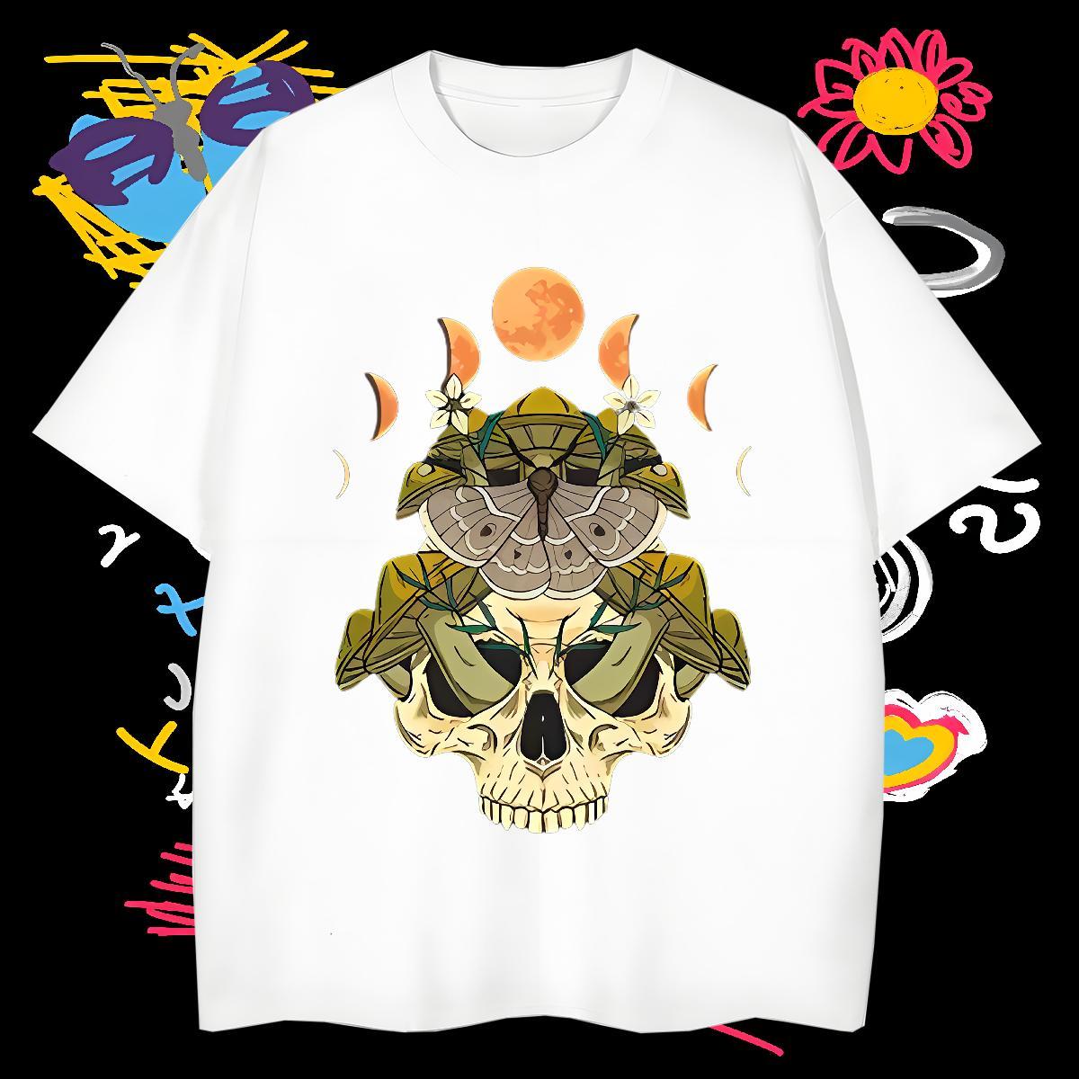 Cool T Shirts Men 230g Cotton skull Hip Hop Black White Breathable Short Sleeve Men Clothes T-Shirt Fashion Designer Polos