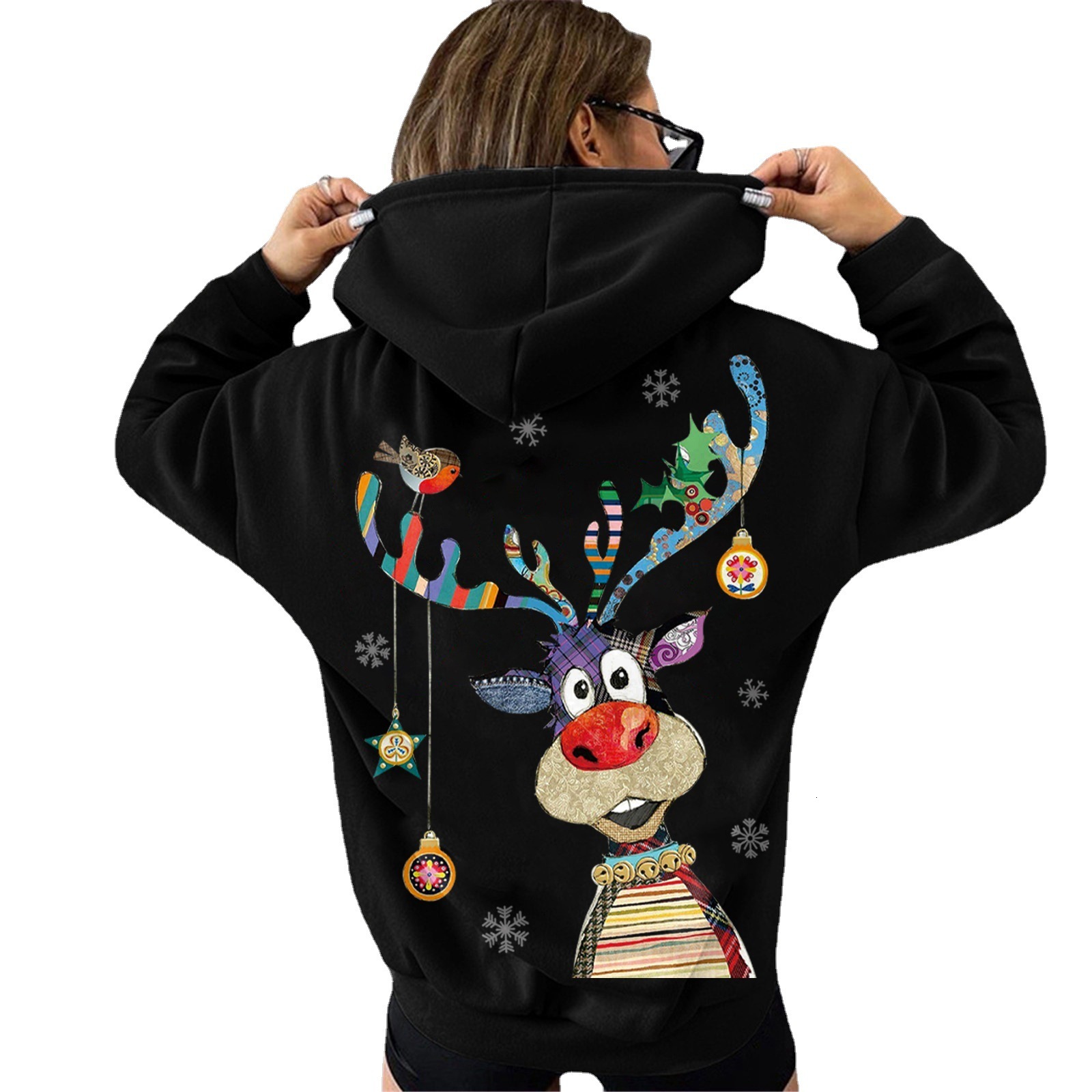 Women's new hooded hoodie with deer print dongdumaoyi