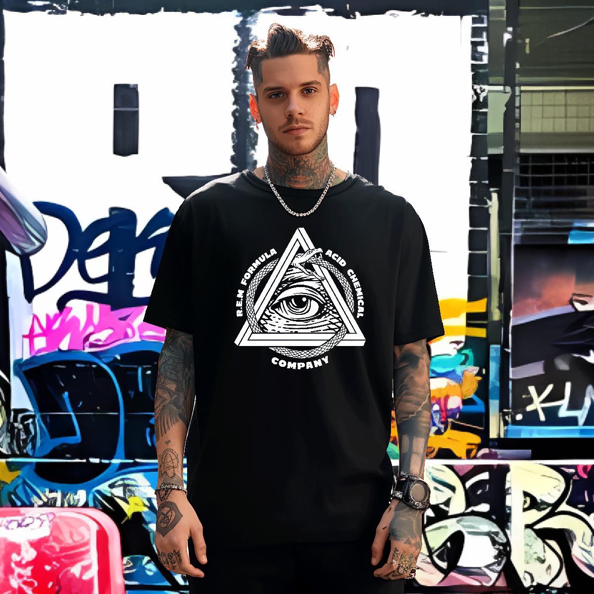 High Quality Man T Shirts 100% Cotton 230g eye of the devil Spring Summer Asian Size O-Neck Short Sleeve Men Tees 2024 New Clothings