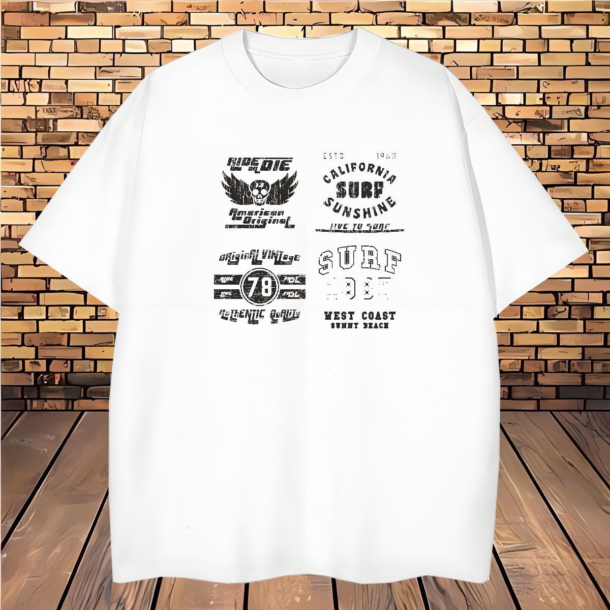 Cool Design T-Shirts for Men 230g Cotton letter Street Casual Customized Print Crew Neck Breathable Men Clothes T-Shirt Fashion Polos