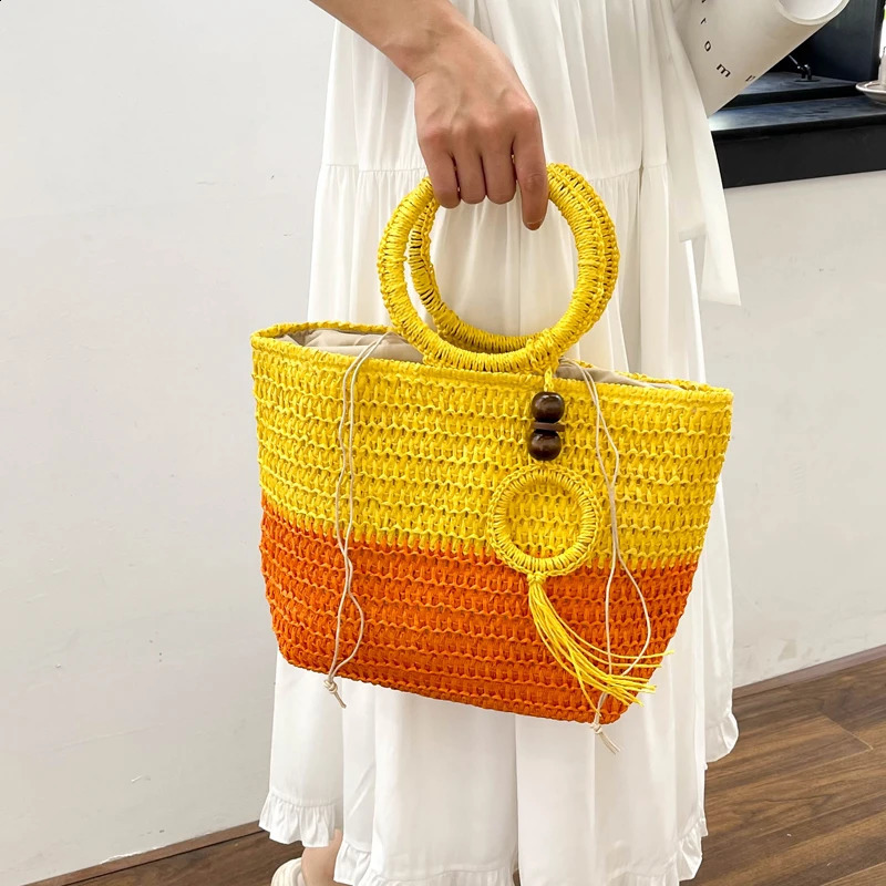 Big Bag For Women Large Travel Beach Bag Handbag Summer Round Top Handle Tote Bag Fashion Basket Shopper Bag 240824