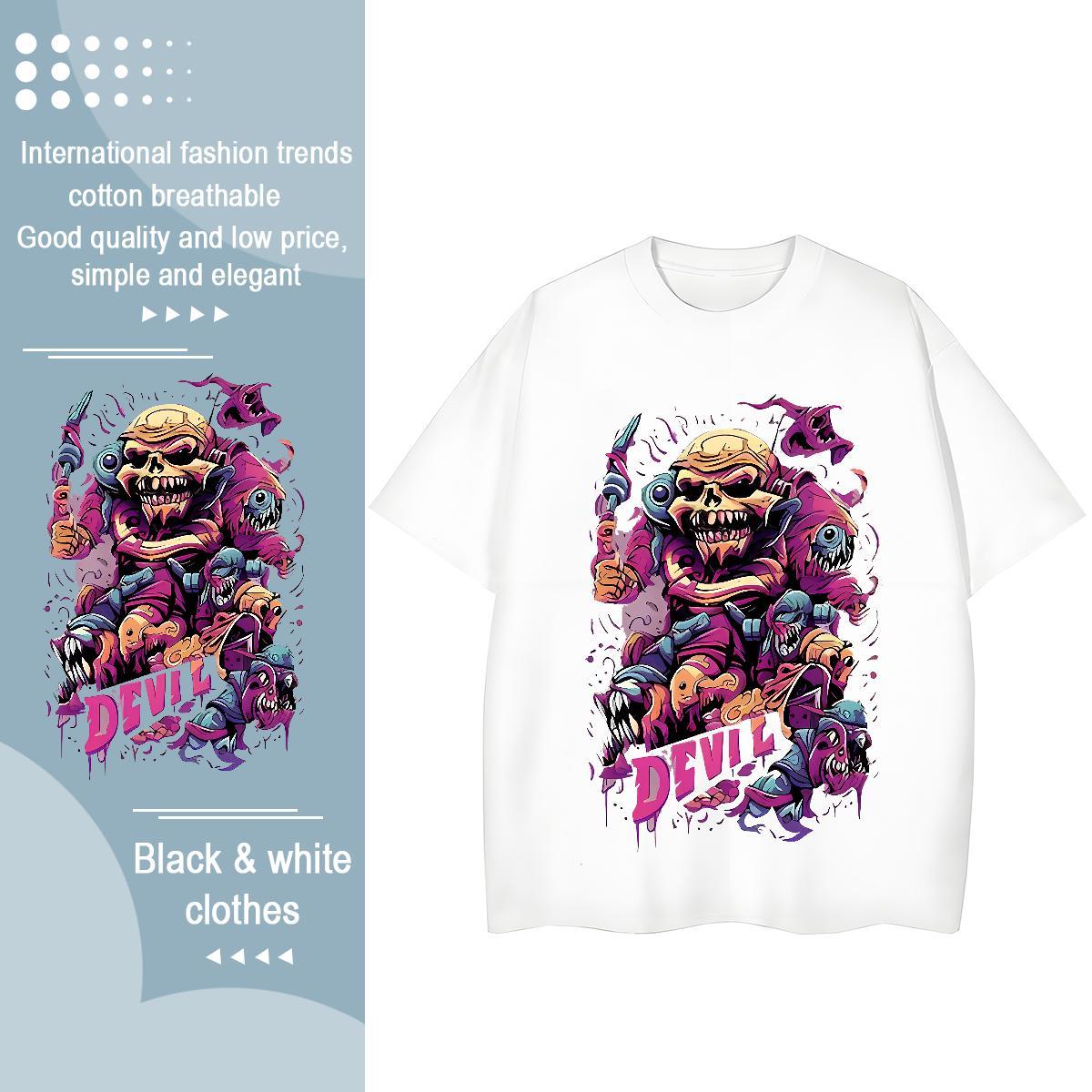 Brand Unisex Tshirts 100% Cotton 230g Terror Daily Outfit Womens T Shirts Breathable Cartoon Print Tee Shirt