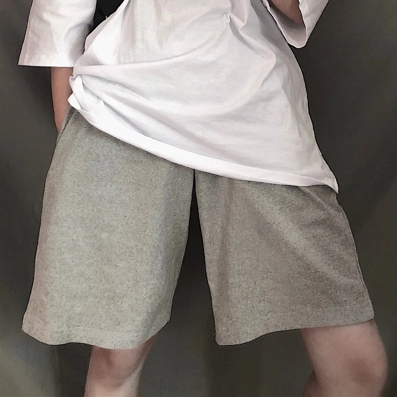 Summer Gray Shorts Women Fashion Ladies Elastic Waists Short Pants High waist Streetwear Wide-leg Oversize Simple Unisex Short 240824