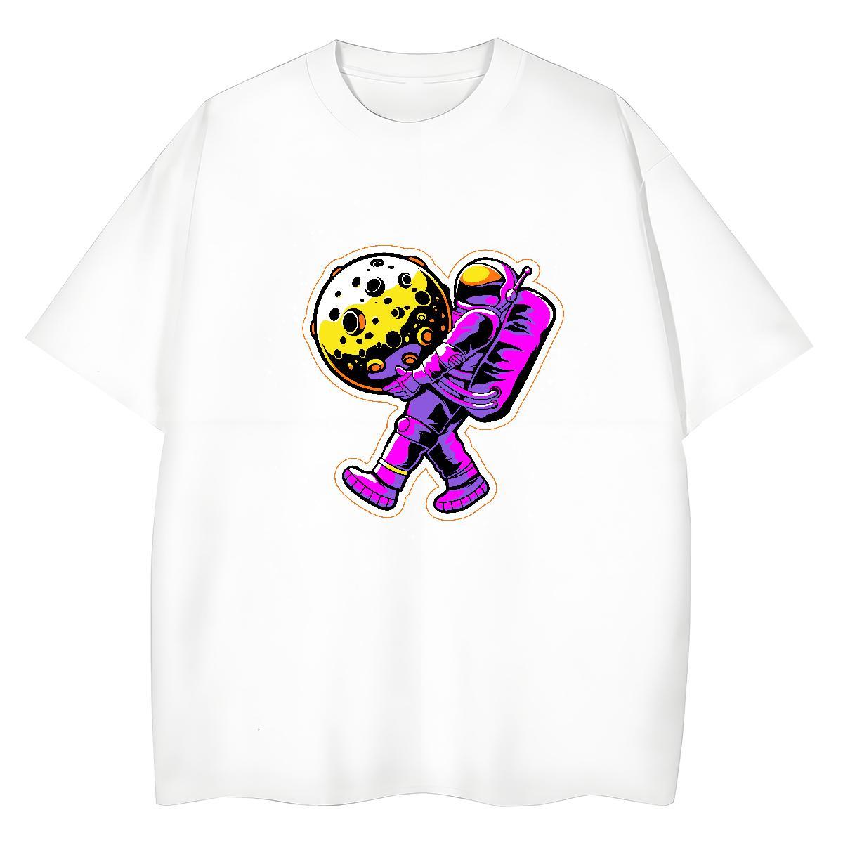 Popular Women Tees 230g 100% Cotton cosmonaut Spring Summer T Shirt For Woman Breathable Crew Neck DIY Anime Tees Shirts