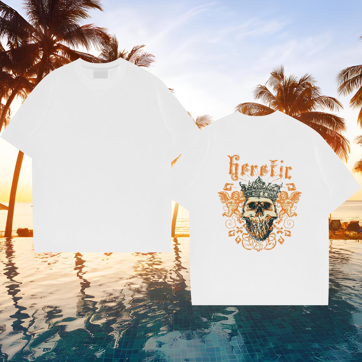 Brand T Shirts Men 230g Cotton skull Outdoor DIY Printed Crew Neck Breathable Couples T Shirts Classic Top Tees