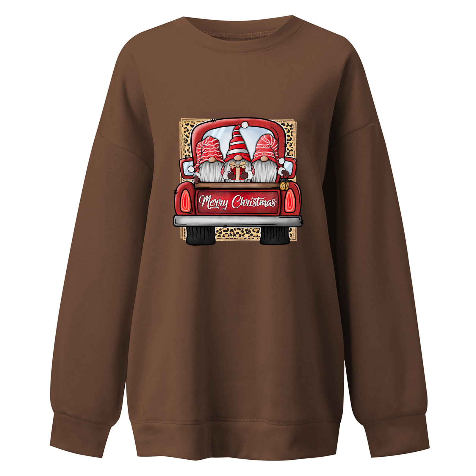 Merry Christmas off shoulder hoodie, women's round neck Santa Claus truck print hoodie dongdumaoyi
