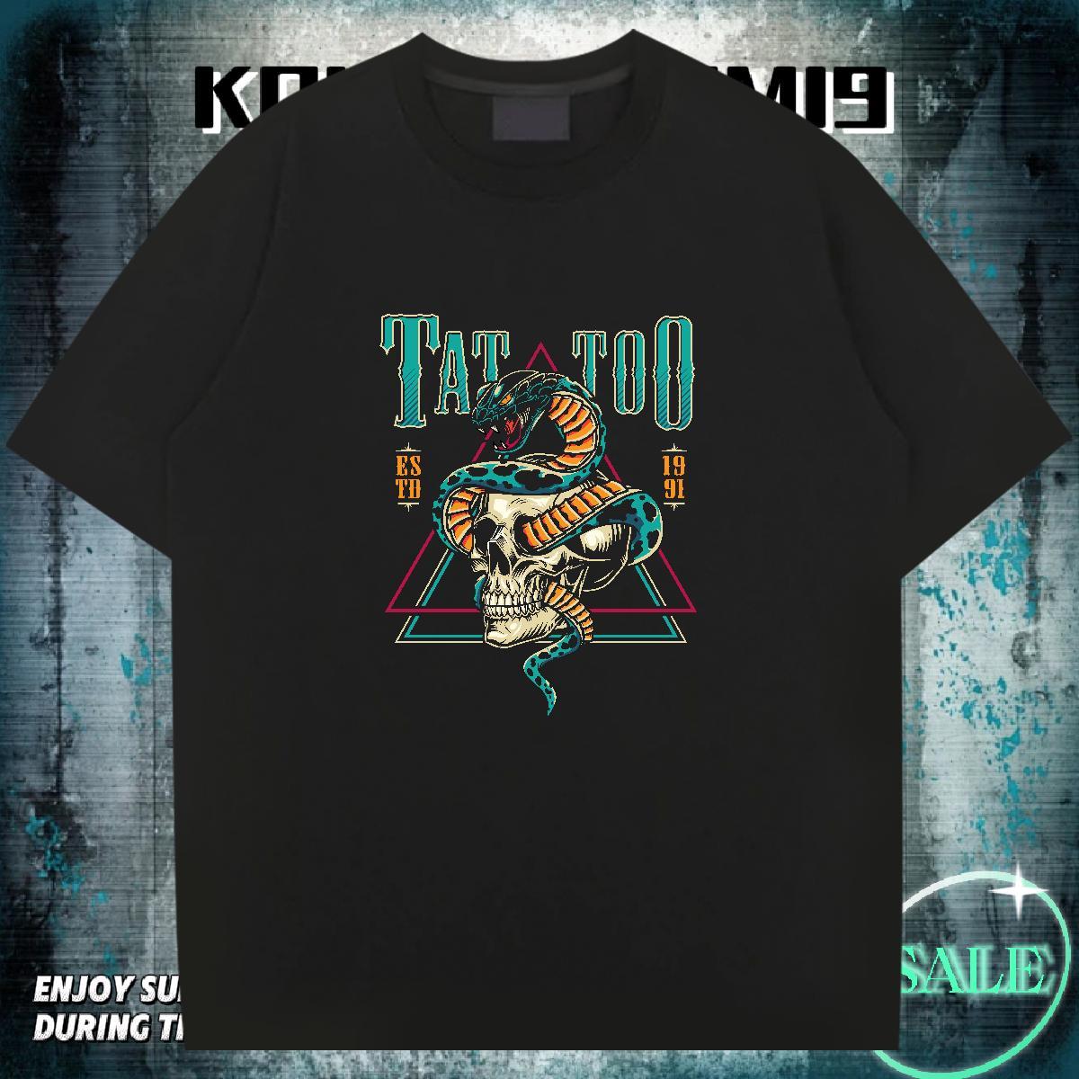 Wholesale T Shirt For Man 230g Cotton skull High Street Hip Hop Custom Printing Short Sleeve Soft Men Tees DIY Tops Tees