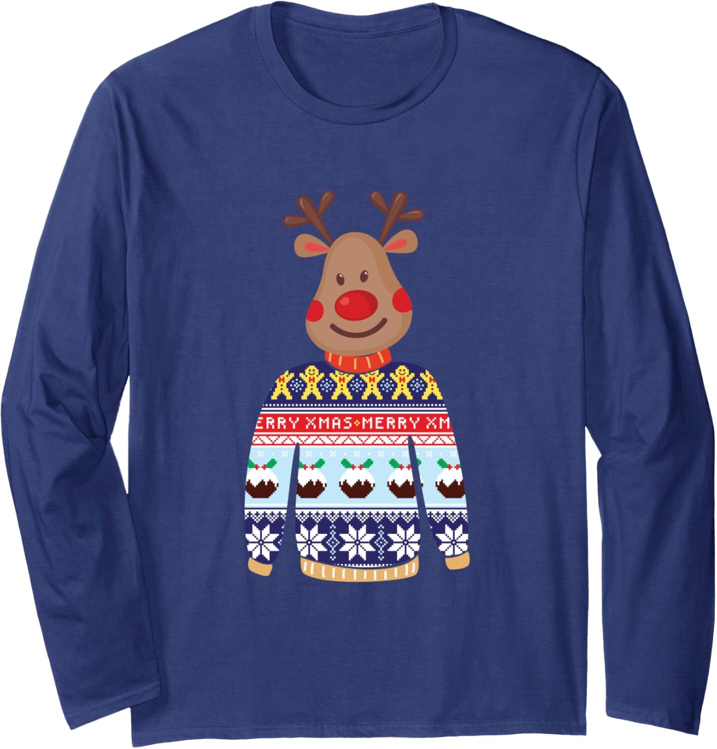Long Sleeve Shirts for Men sweatshirt Reindeer With Merry Christmas Sweater Funny Holiday Long Sleeve Tee Streetwear Casual tops clothes