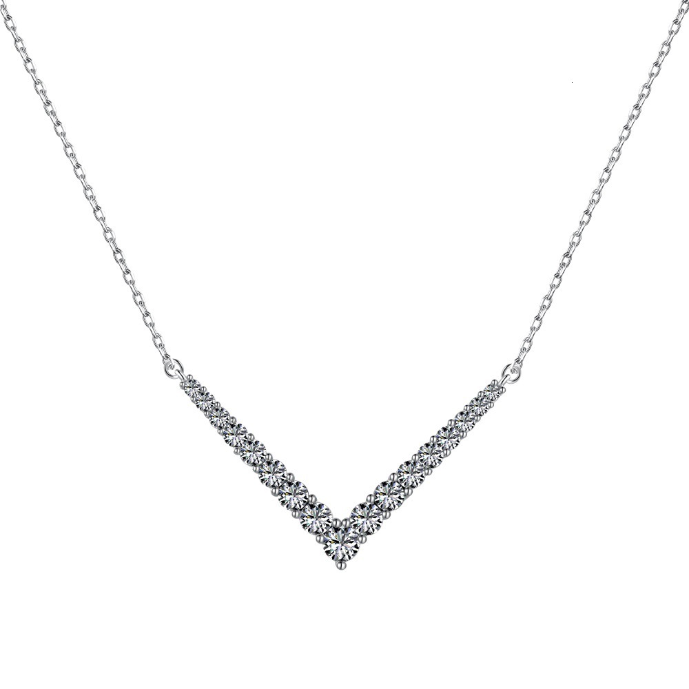 Korean New S Pure Sier Necklace V-shaped Full Zircon Inlaid Personalized Fashion Versatile Women's collarbone Chain