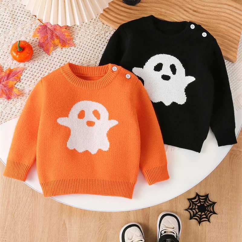 Halloween Childrens Sweater Boys and Girls Cartoon Knitted Zipper Childrens Autumn and Winter Baby Casual Coat Fashion Round Neck ClothingW240824