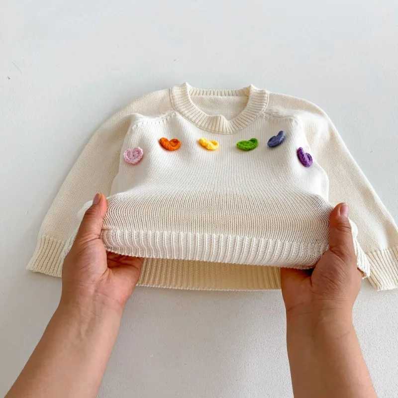 Baby Girl Knitted Thick Sweater Top Autumn Colored Machine Woven Heartbeat Sweater 1-6 Year Childrens Winter Work Collar SweaterW240824