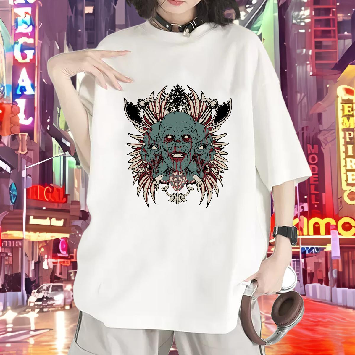 Loose fit Women Tshirts 230g Cotton demon Casual Daily Wear T shirt Breathable Crew Neck DIY Logo Clothings