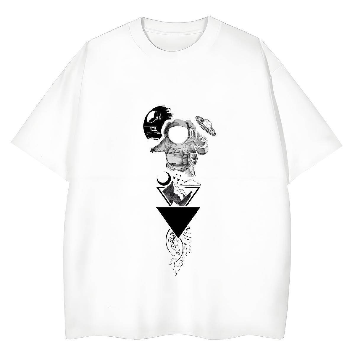 Popular Unisex Tshirts 230g Pure Cotton universe Street Wear T Shirts Women Crew Neck Cartoon Floral Printing Polos