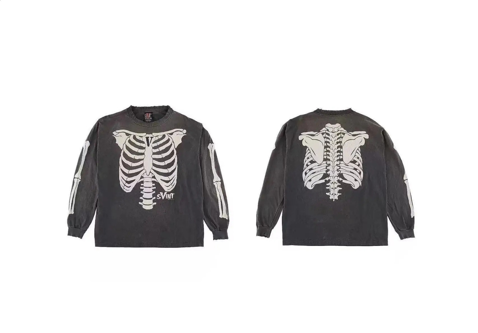 Retro summer skeleton round neck printed loose retro sweater wearing Pullover High Street long sleeved T-shirt 240826 - view 7