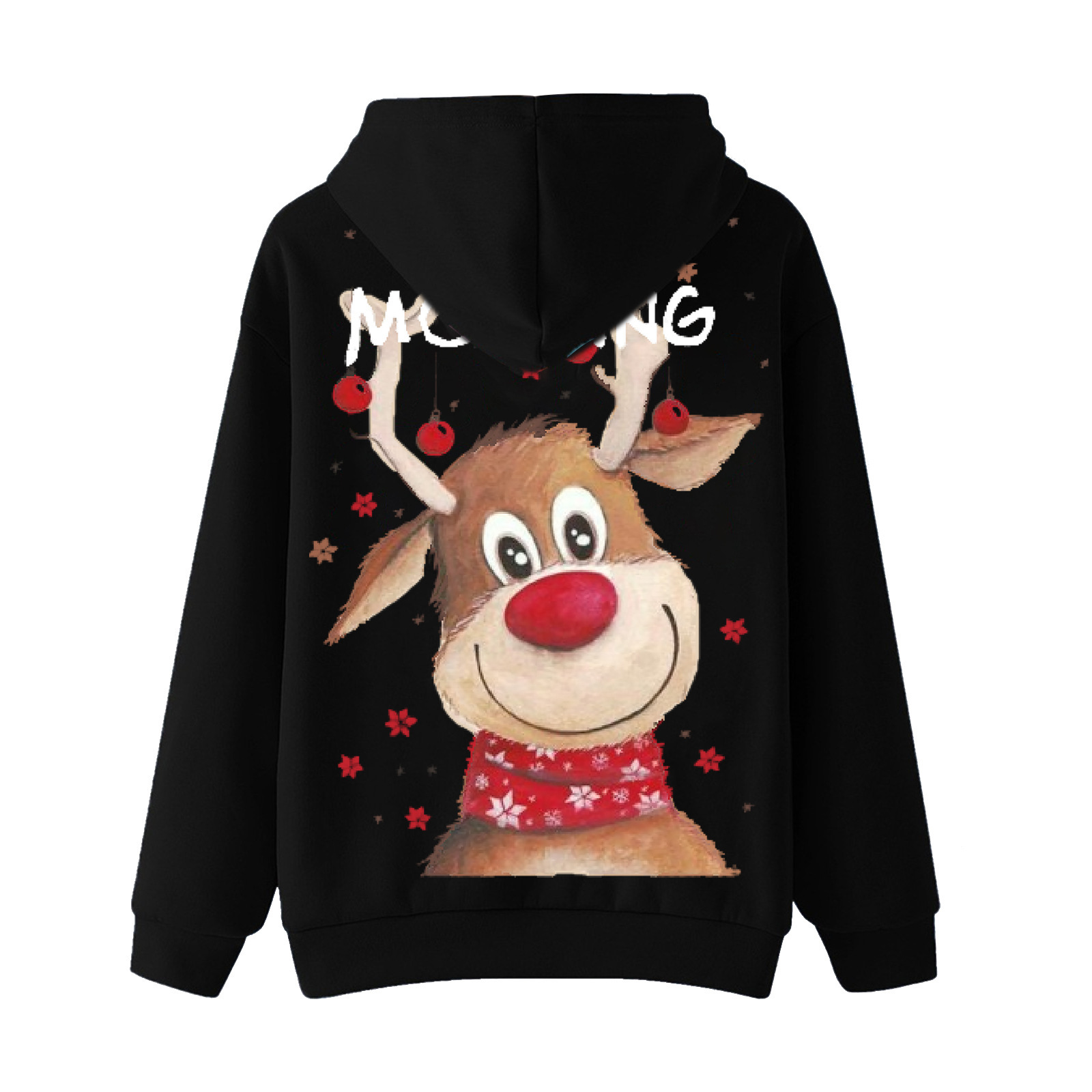 Good MORNING Christmas hoodie with deer print and plush hooded sweatshirt dongdumaoyi