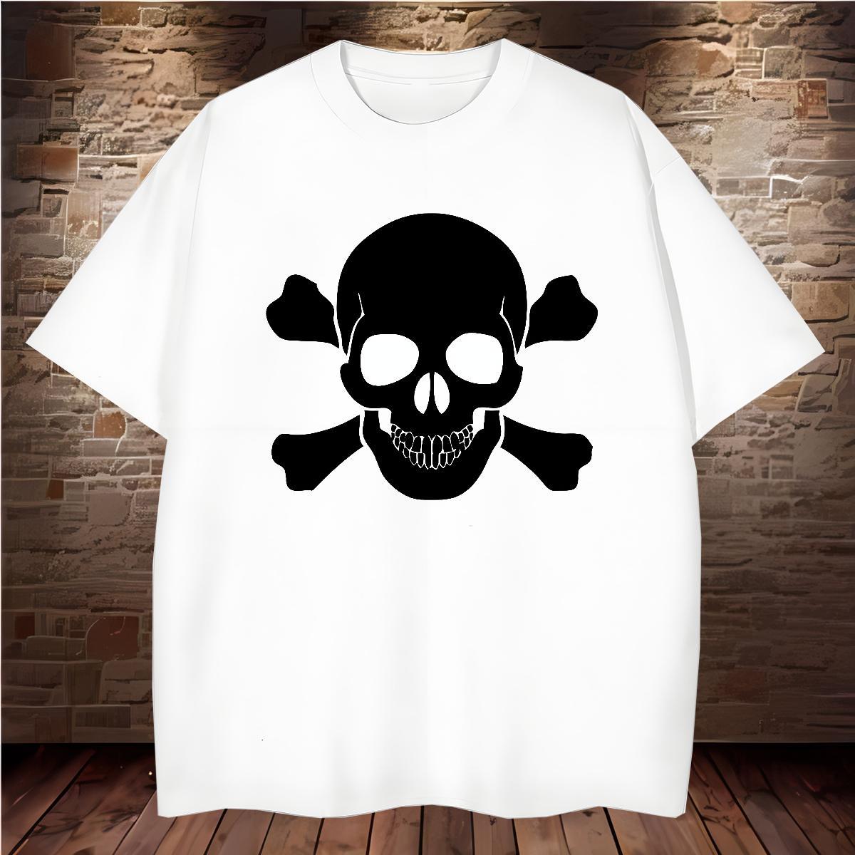 High Quality T-Shirts for Men 230g 100% Cotton skull Street Asian Size Crew Neck Men Tops Tees Classic Clothings