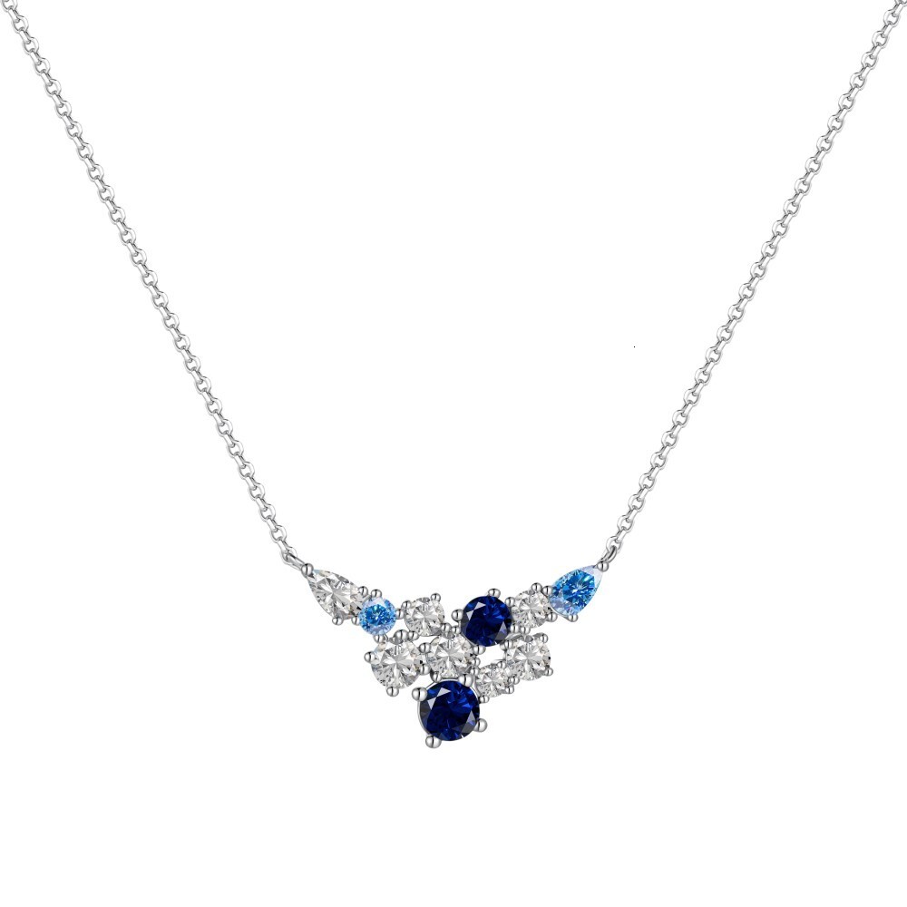Japanese and Korean Light Necklace Women's Fashion Versatile Collar Chain Irregular Inlaid Blue Zircon Pendant Sier Ornament