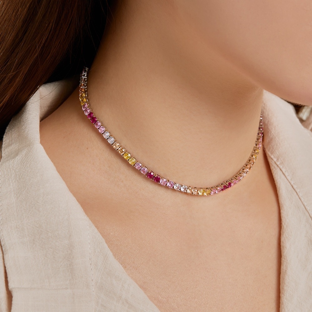 New S pure sier women's necklace full of zircon inlaid with dopamine color, fashionable wedding accessory for women
