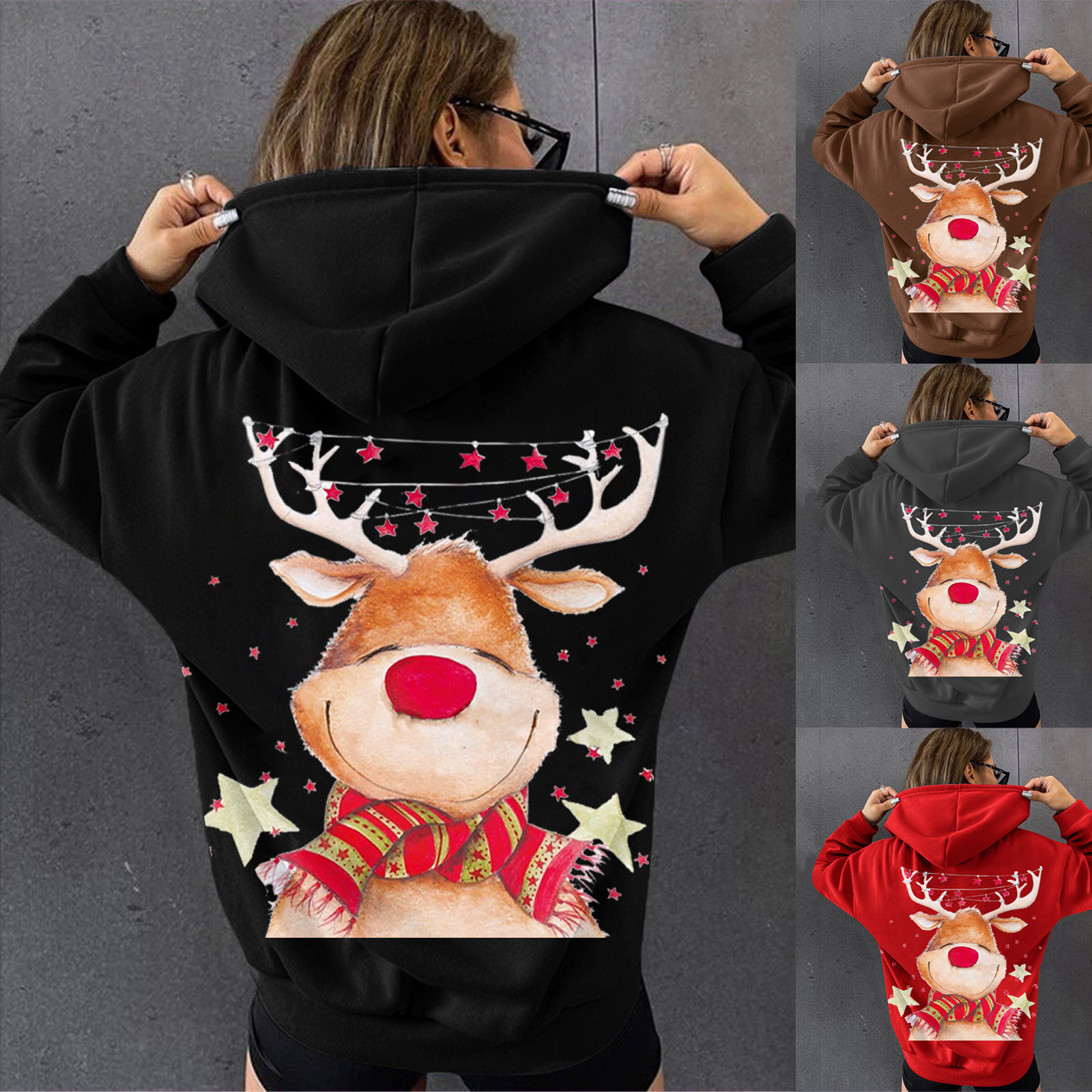 New Christmas hooded jacket for clothing, deer print women's hoodie dongdumaoyi
