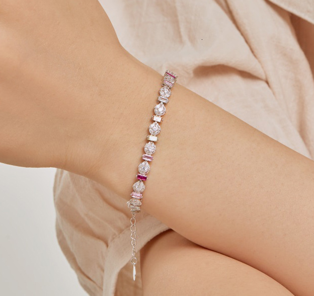 French New Wedding S Pure Sier Women's Bracelet Dopamine Color Zircon Fairy Versatile Design Female Handicraft