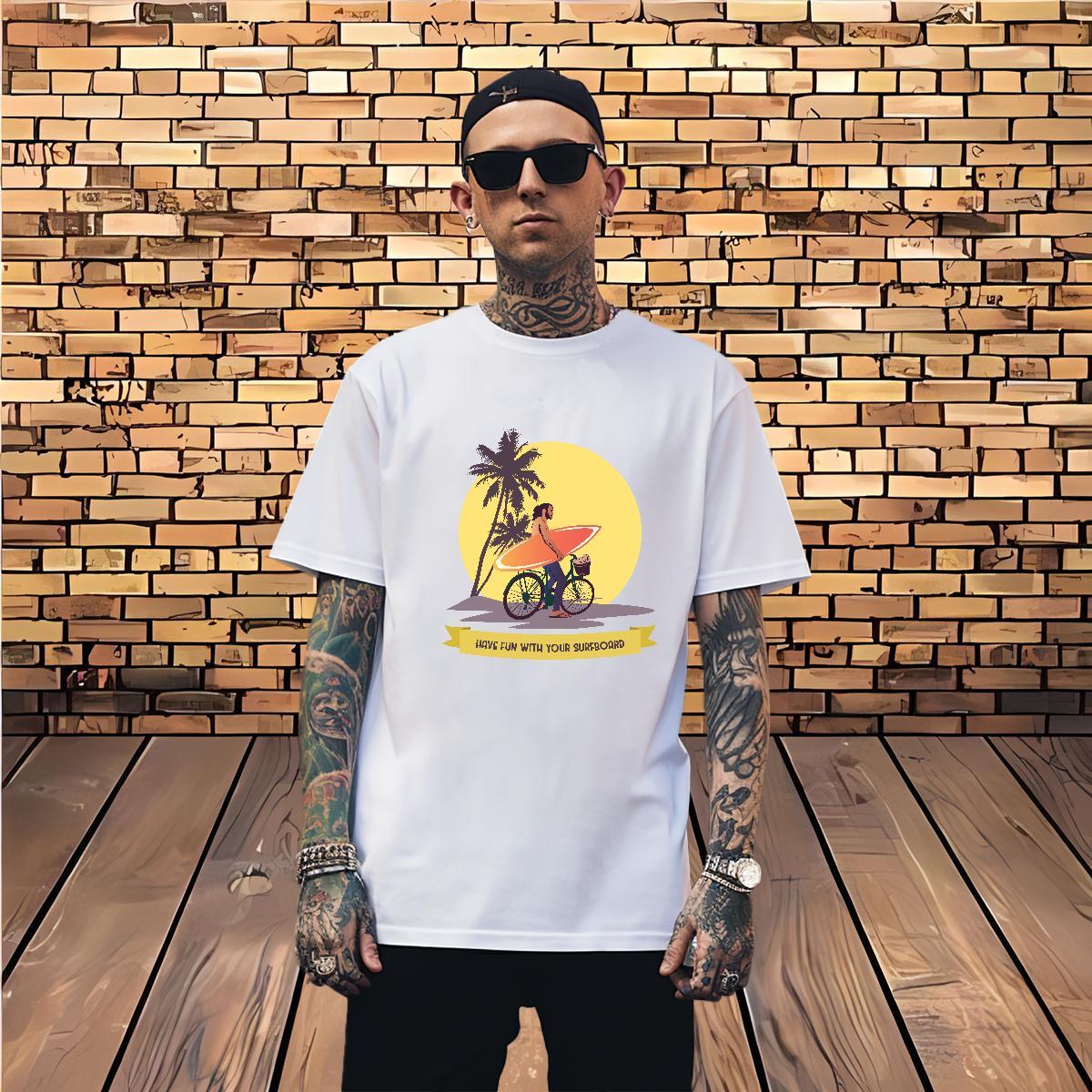 Soft Men T Shirts 230g Pure Cotton wave Hip Hop Cartoon Print O Neck Short Sleeves Tshirts Fashion Casual Tees Shirts