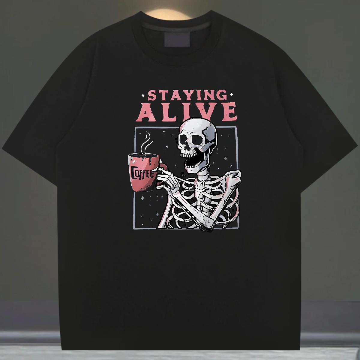 Free Shipping T-Shirts 230g Cotton skull Daily Wear Floral Print Breathable Short Sleeve Couples T Shirts 2024 New Tops Tees