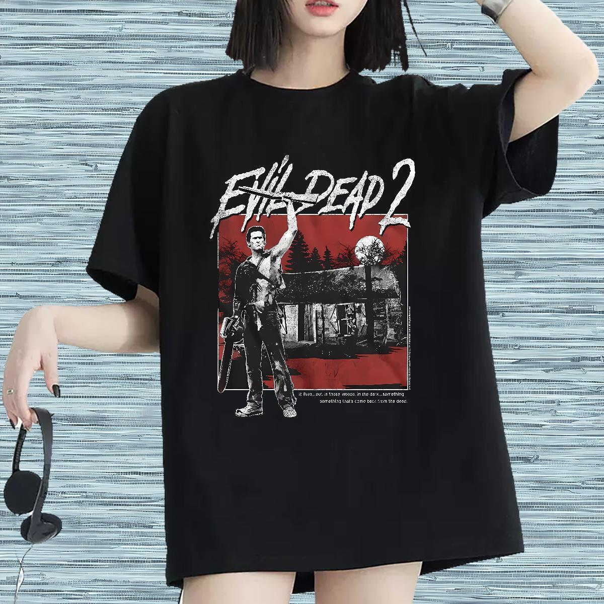 Brand Women Tshirts 230g Cotton scary Outdoor T Shirts Women Breathable Cartoon Printing L-4XL Clothes
