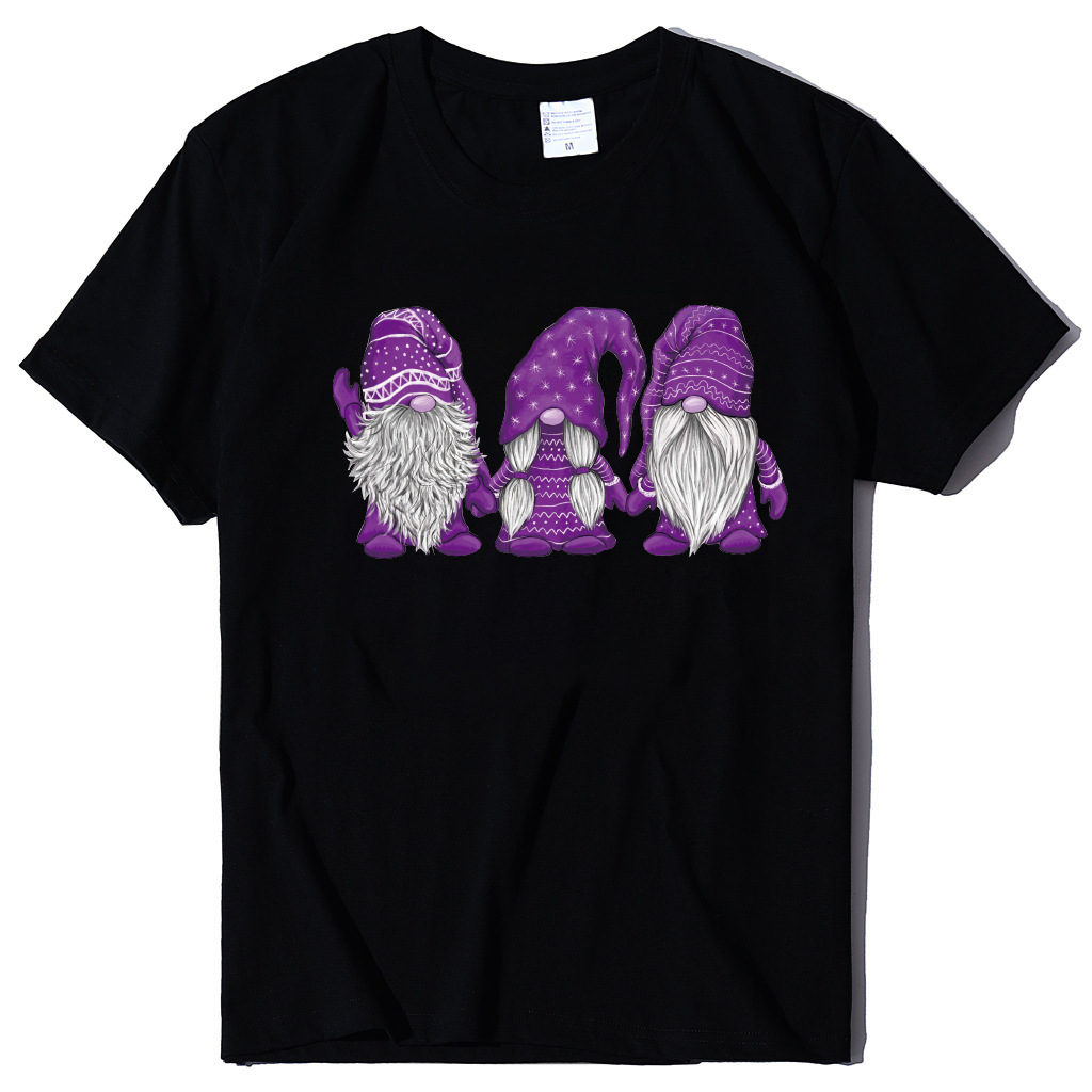 Short Sleeve Three Santa Claus Printed T-shirt Christmas Women's Top dongdumaoyi