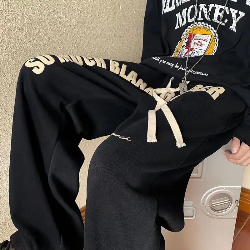Men's Pants American teenage cool and handsome summer sweatpants mens high street trendy casual micro flared straight leg pants sport 240820