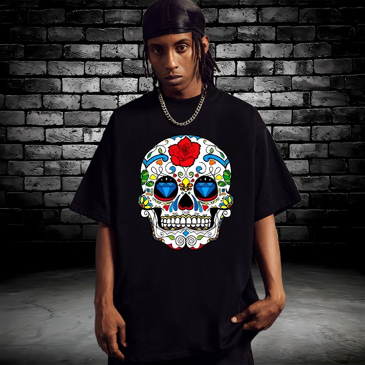 Classic T-Shirts for Men 230g Cotton skull Street wear Hip Hop Custom Big Size Breathable Short Sleeve Men Tops Tees 2024 Summer Clothes