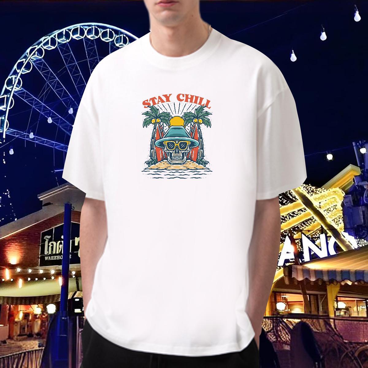 Classic T-Shirts for Men 100% Cotton 230g skull Hip Hop Street DIY Logo Oversized Breathable Crew Neck Tshirts 2024 New Polos