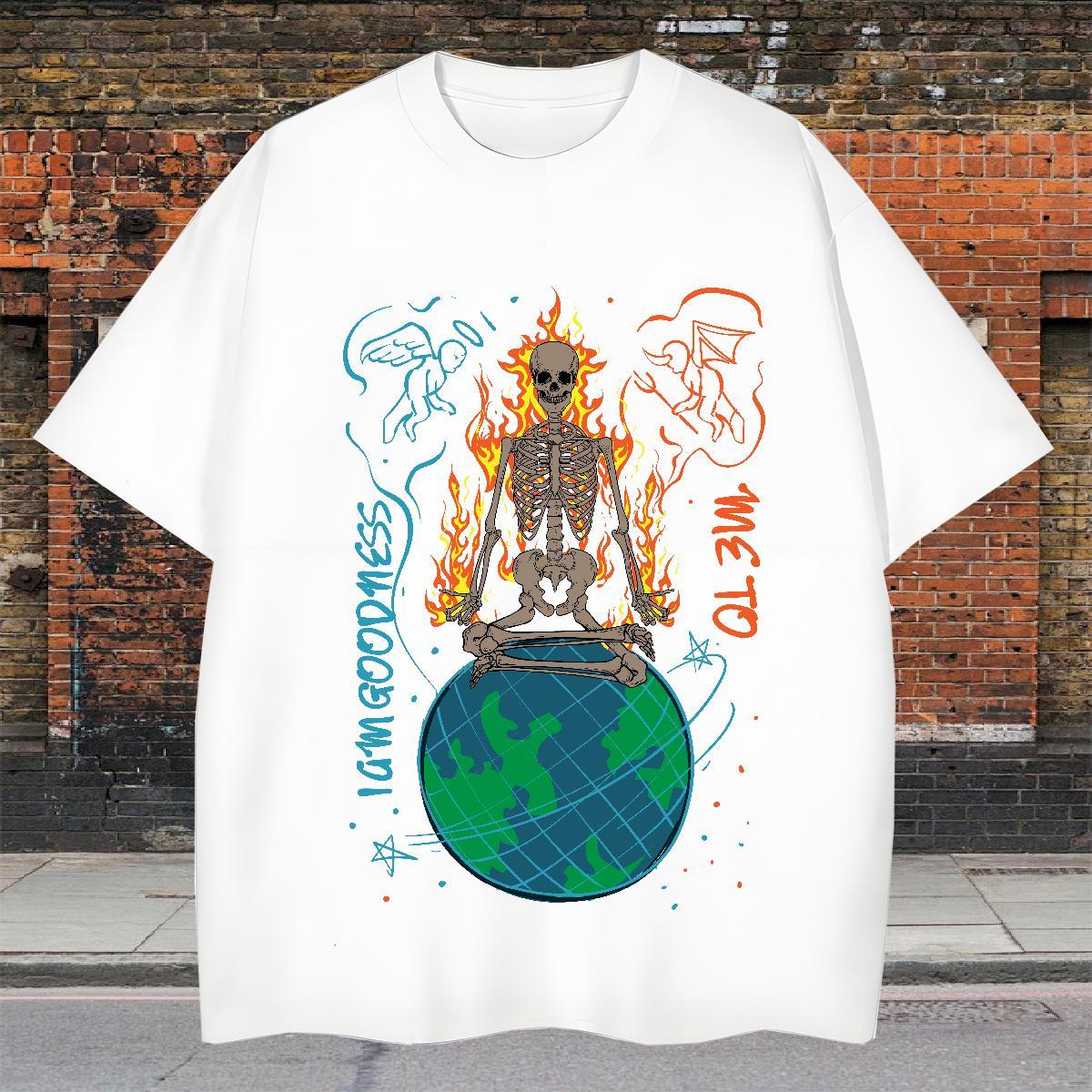 High Quality T Shirts Men 230g Cotton skull Street Custom Printing Breathable Crew Neck Men Tees Brand Top Tees