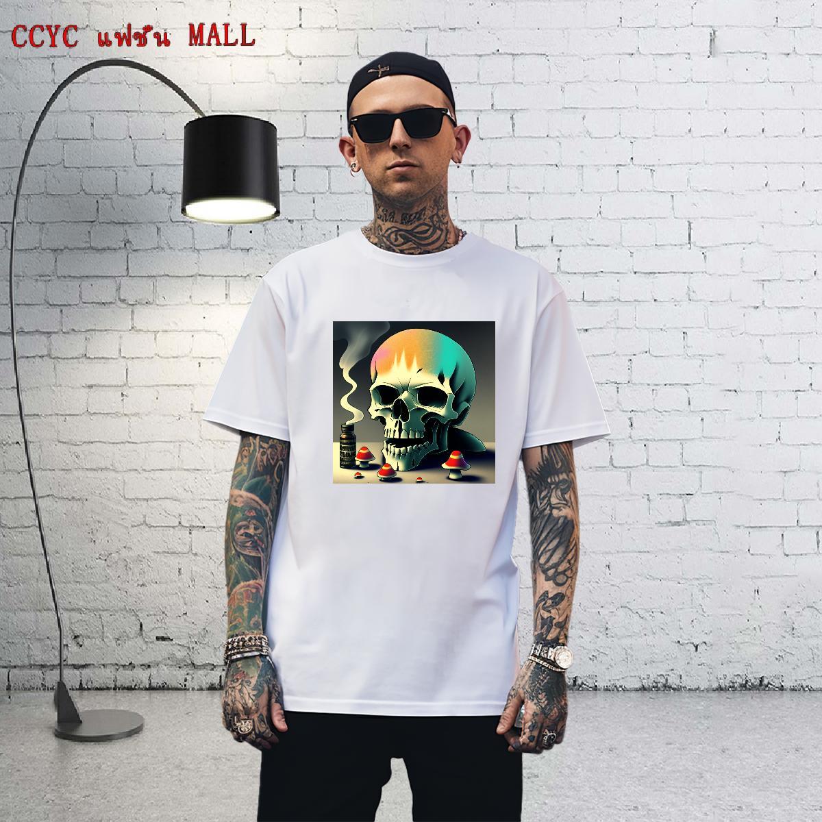 Cool Design Men T Shirts 230g 100% Cotton skull Street Casual Custom Print Oversized Short Sleeve Soft Men Clothes T-Shirt Free Shipping Clothings