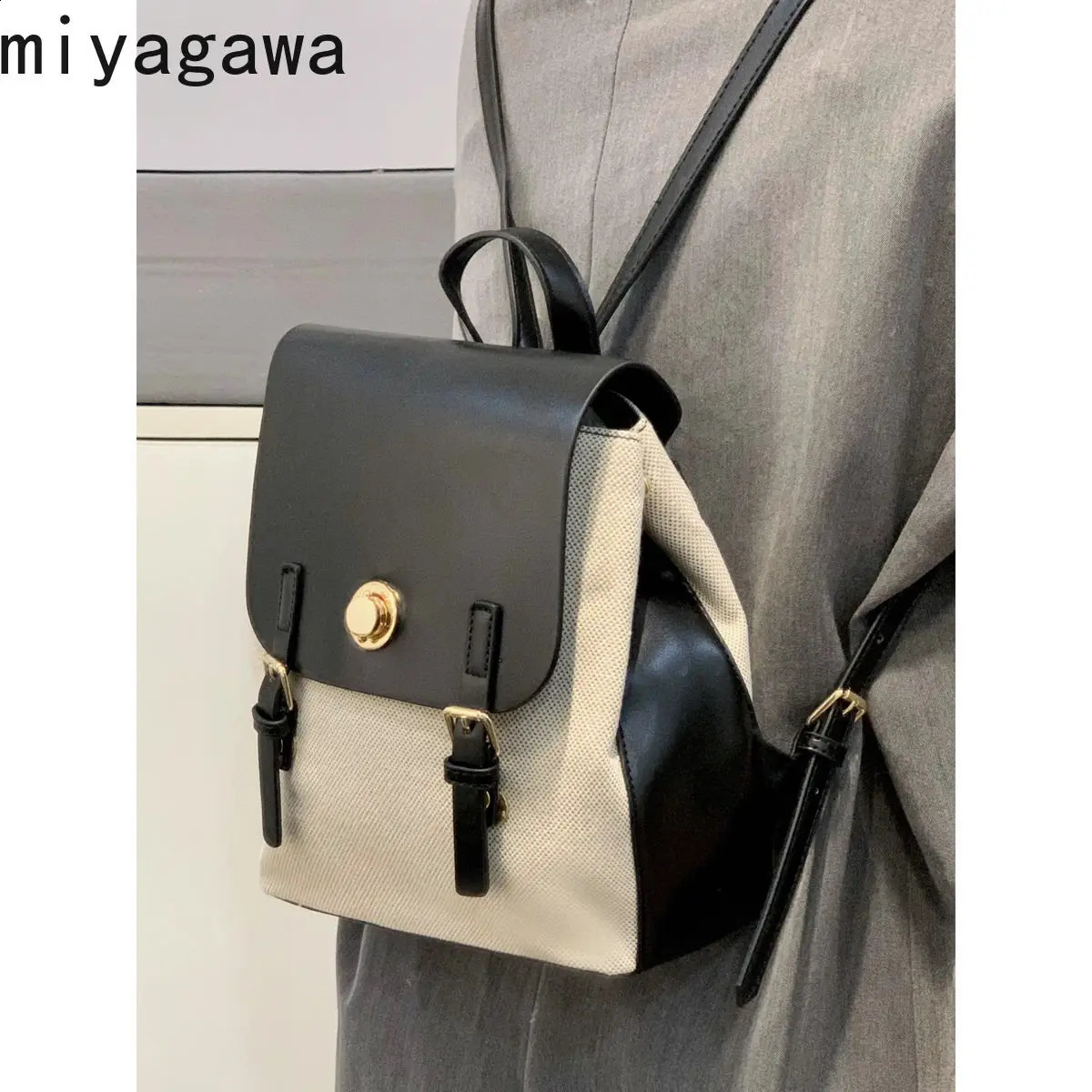 Miyagawa Korean Contrast Color Backpack Fashion Edition Portable Korean Academy Style Commuting Backpack 240912