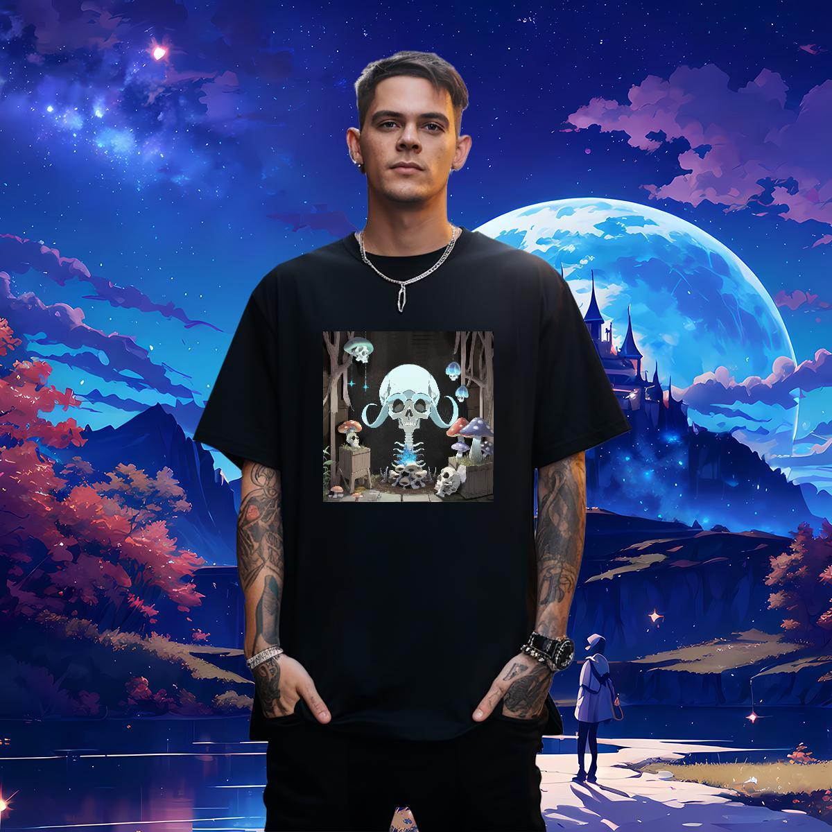 Soft T-Shirts for Men 100% Cotton 230g skull Anime Printing Street DIY Printed Round Neck Short Sleeve Men Tops Tees Designer Tops Shirt