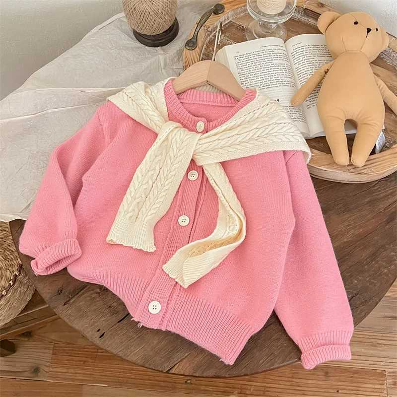2024 Autumn Winter Baby Girls Knitted Cotton Knitted Solid Long Sleeve Preschool Girls Sweater with Cloak Childrens Girls CardiganW240824