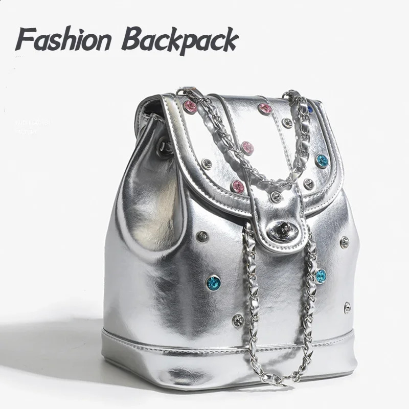 Women Bag Fashion Leather Backpacks Shoulder Bags Lady Multicolour Rhinestones High Capacity Leisure Chain Handheld Bag 240824