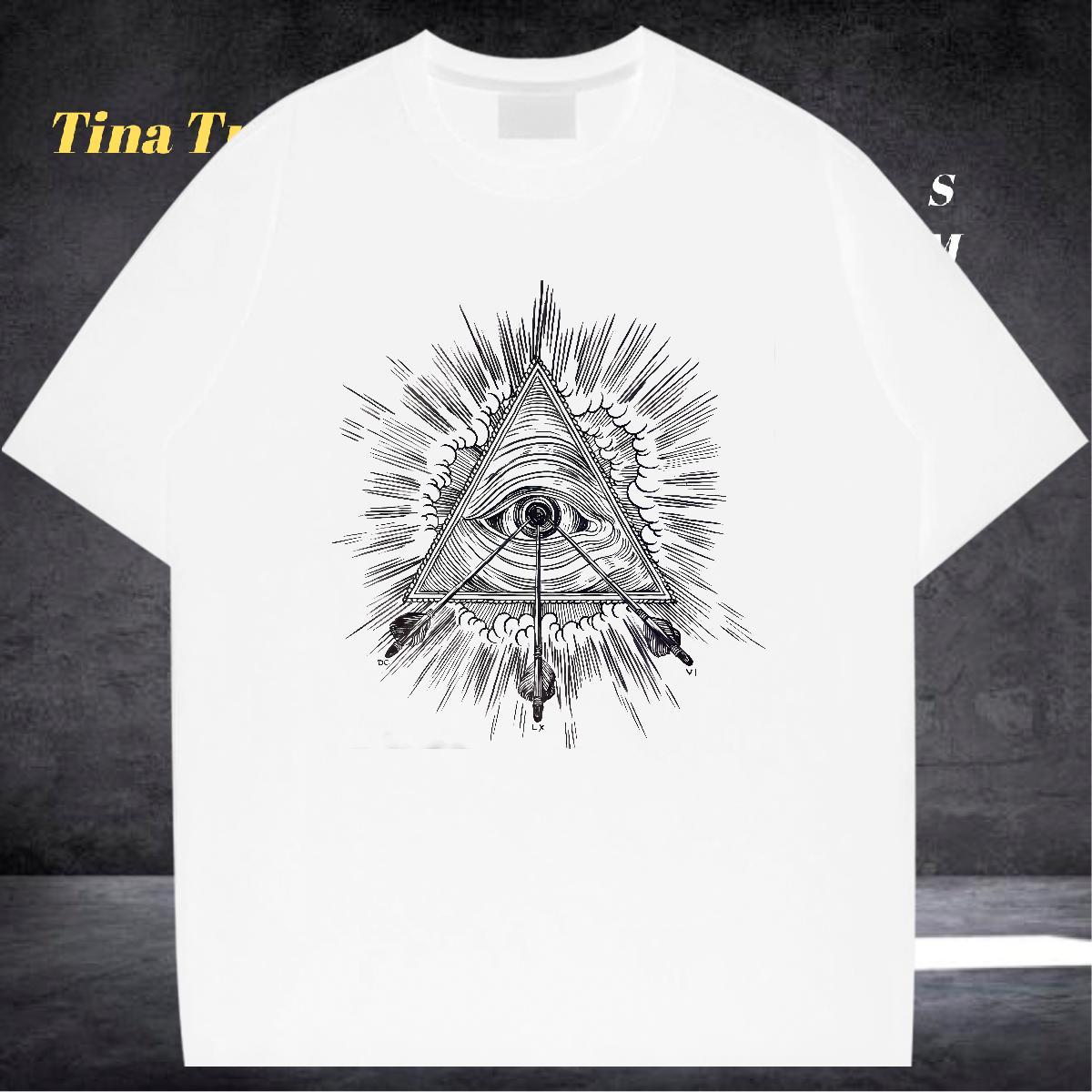 Soft Mens T Shirts 100% Cotton 230g eye of the devil Street Casual Skull Breathable Short Sleeve Men Clothes T-Shirt 2024 New Top Tees