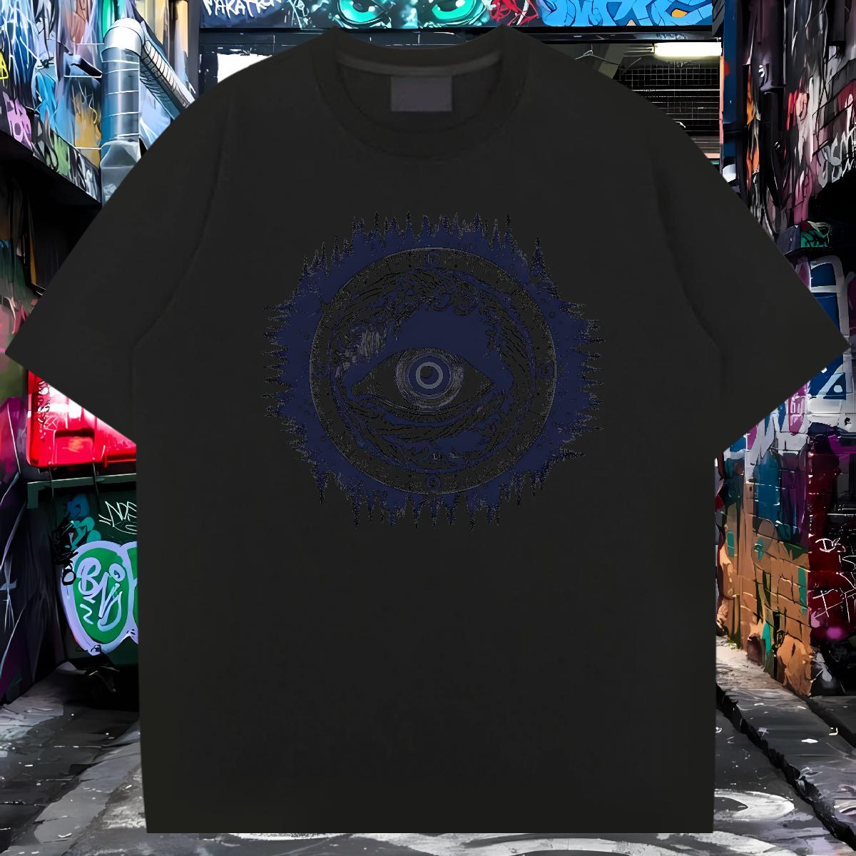Soft Men T Shirts 230g Cotton eye of the devil Home Outdoor Anime Print Crew Neck Men Tshirts Customized Polos